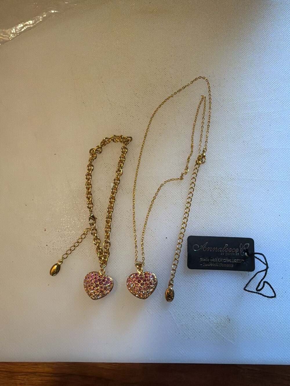 Annaleece by DeVries Heart Pendant Necklace and Bracelet Set with Swarovski Elem